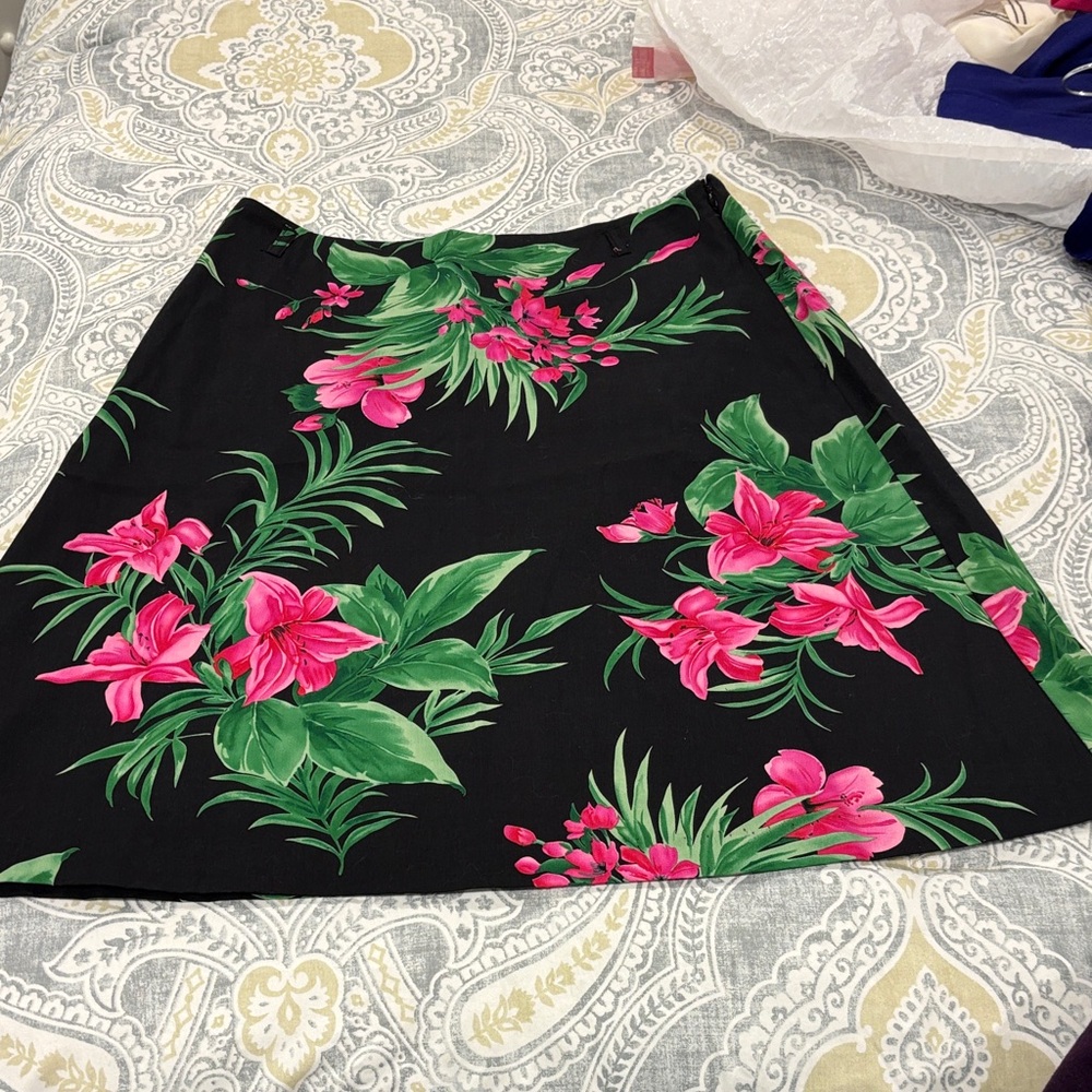Maximos Black Skirt with Pink and Green Floral Design